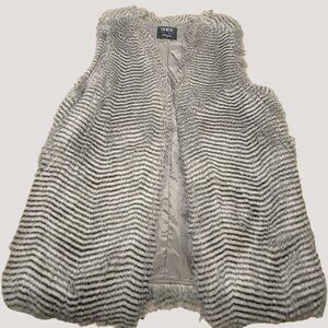 Faux Fur Striped Vest By Lunik Size L Black & Gray